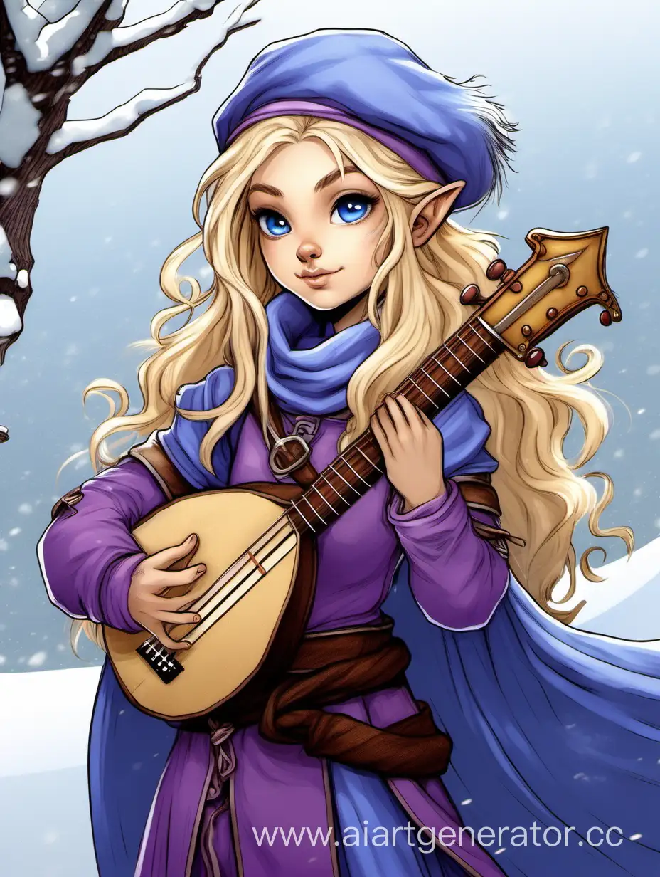 Talented-Female-Bard-Halfling-Playing-Lute-in-Stylish-Purple-Costume