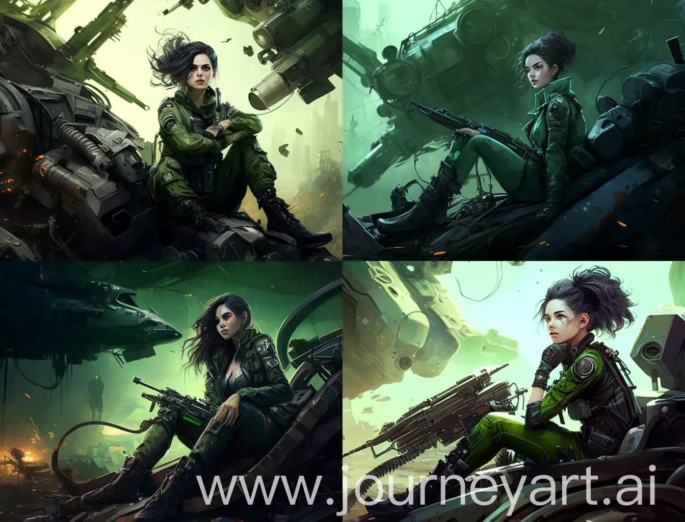 Military-Girl-Cleaning-Sniper-Rifle-on-Fantastical-Tank-Amidst-Destroyed-Enemy