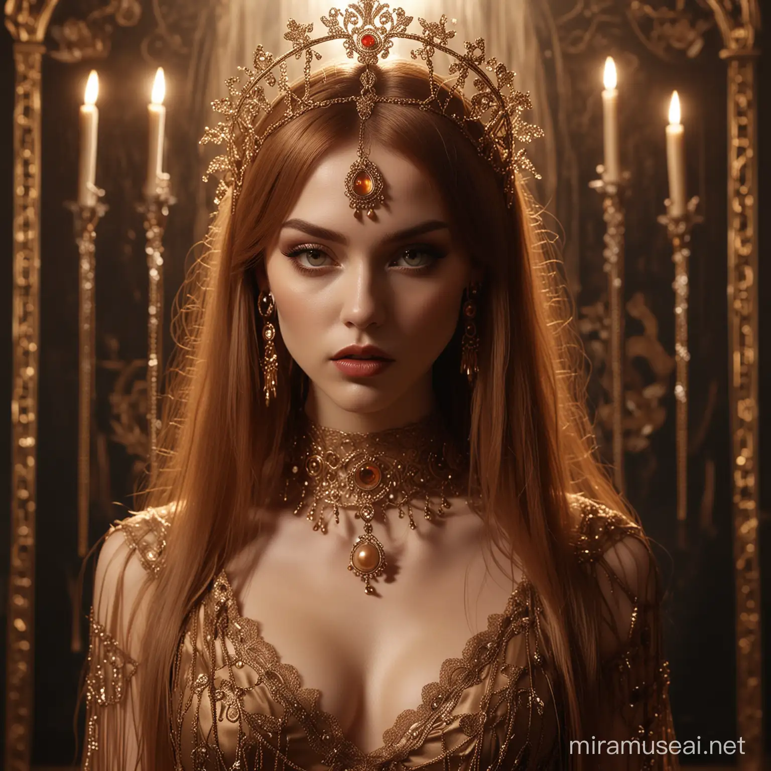 Elegant Vampire Queen in Minimal Mid Century Retro Silk Dress Sacred Fantasy Art