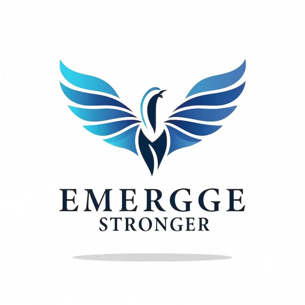 a logo design,with the text "Emerge Stronger", main symbol:"""
Freedom blue

""",Minimalistic,clear background