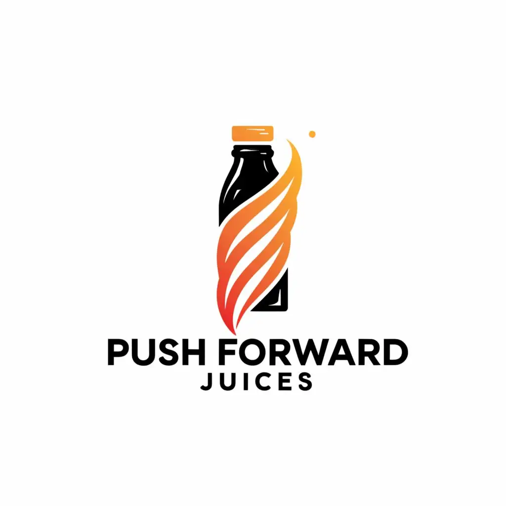 a logo design,with the text "Push Forward Juices", main symbol:slim bottle of juice for health,Minimalistic,be used in Sports Fitness industry,clear background