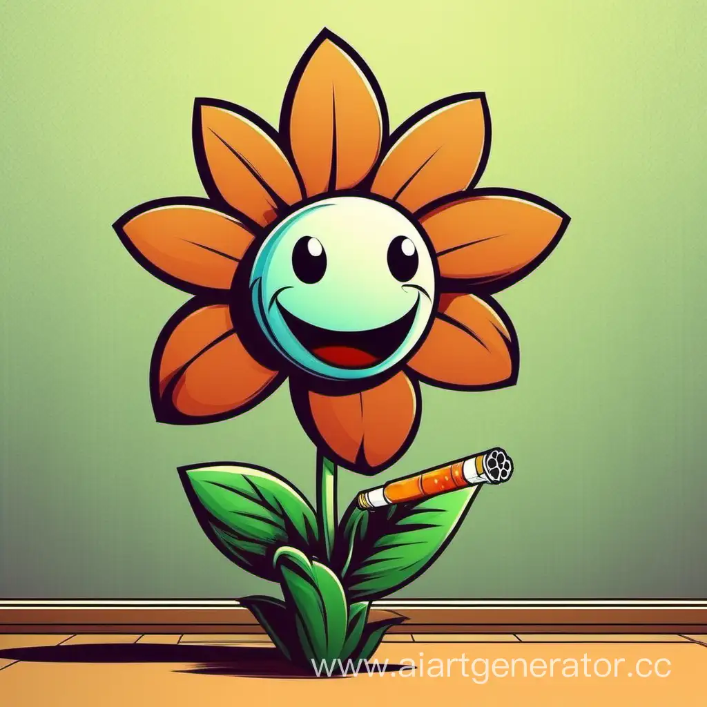 Whimsical-Cartoon-Flower-with-a-Cigarette