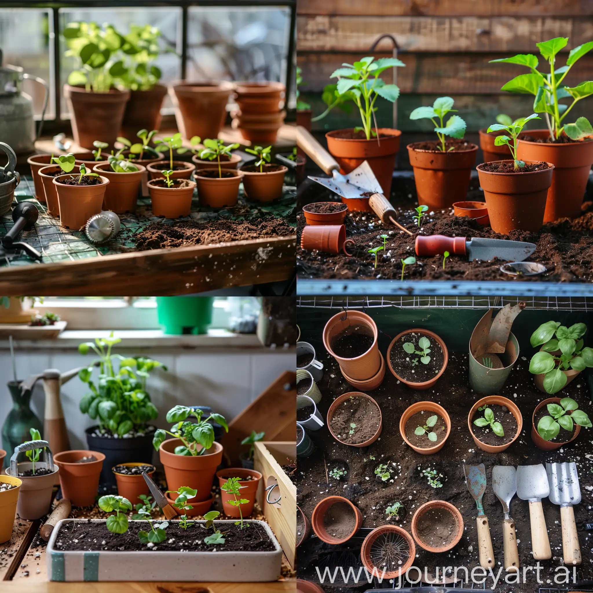 itinerant space with gardening equipment, pots and soil for growing plants as a means of leisure