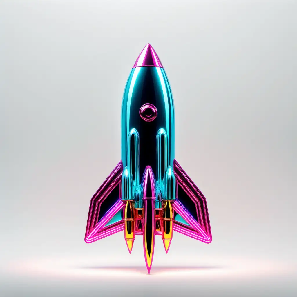 a rocket made of mirrors and neon sticks on white background


