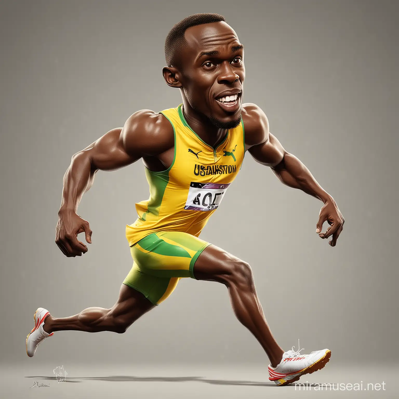 Cartoon Illustration of Usain Bolt Running with Lightning Speed