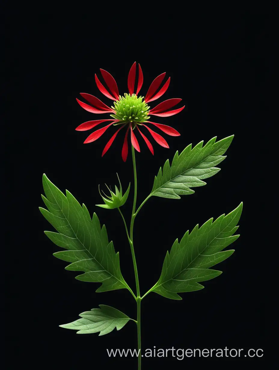 red wild flower 8k with natural fresh green leaves on dark white background 