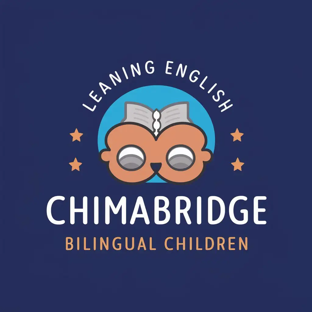 logo, LEARNING ENGLISH, with the text "CHIMABRIDGE  Bilingual Children", typography
