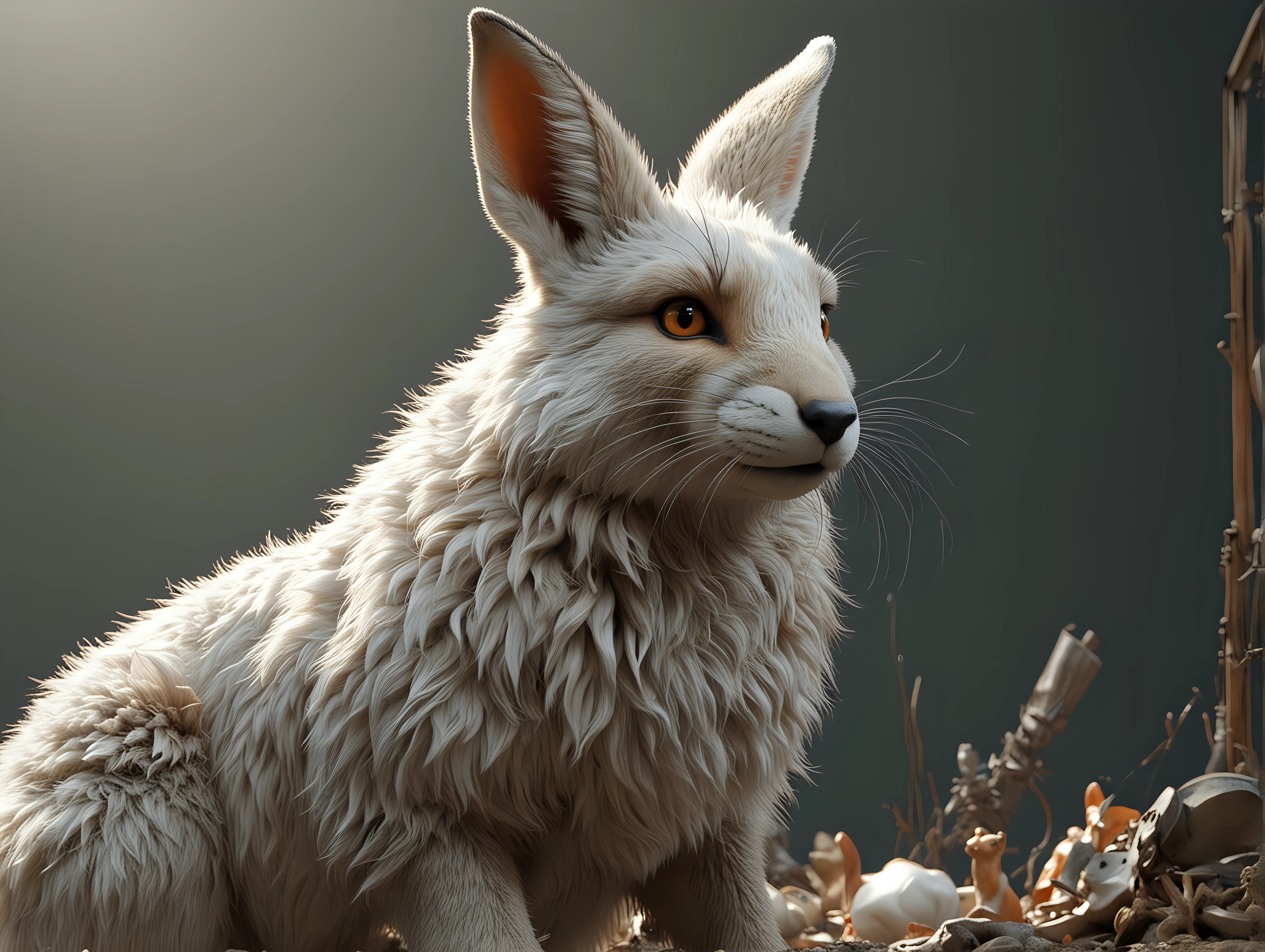 Fantastical Creature Fusion of Fox and Rabbits in HyperRealistic Detail