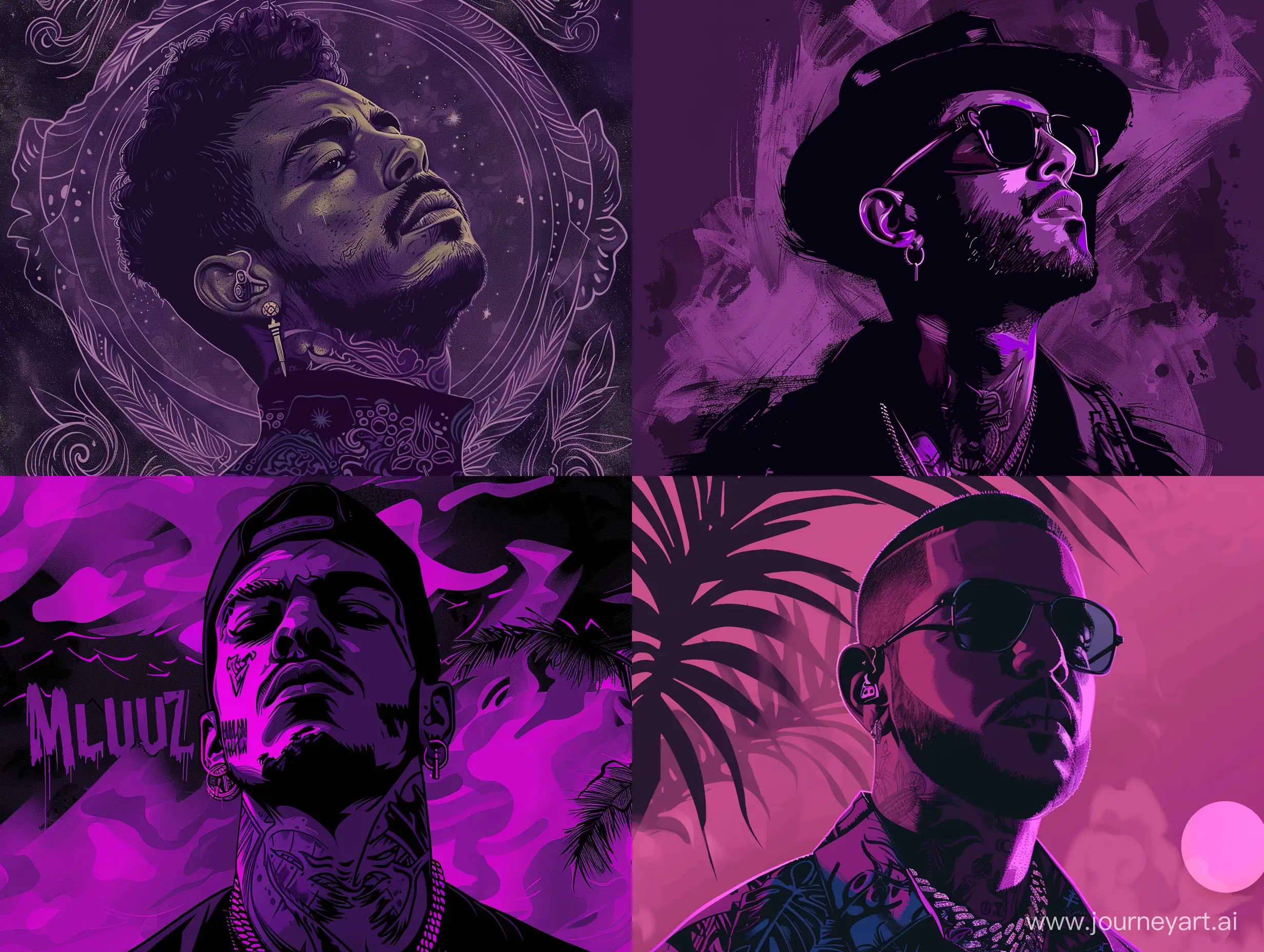 Vibrant-Maluma-Poster-Illustration-in-Black-Violet-Color