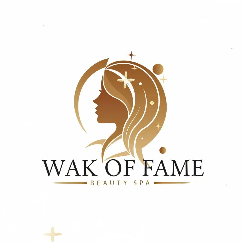 LOGO-Design-For-Walk-of-Fame-Beauty-Spa-Elegant-Woman-Face-with-Nail-and-Hair-Elements