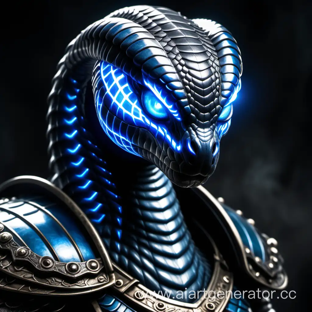 A blue-eyed cobra in demonic armor