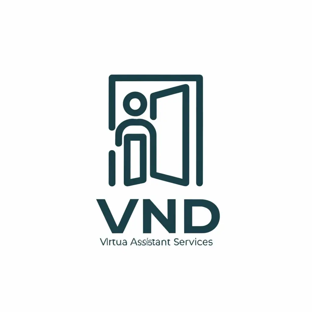 a logo design,with the text "VND", main symbol:minimal company logo about virtual assistant services and has a main object of door with a man standing without text and has a clear background,Minimalistic,clear background