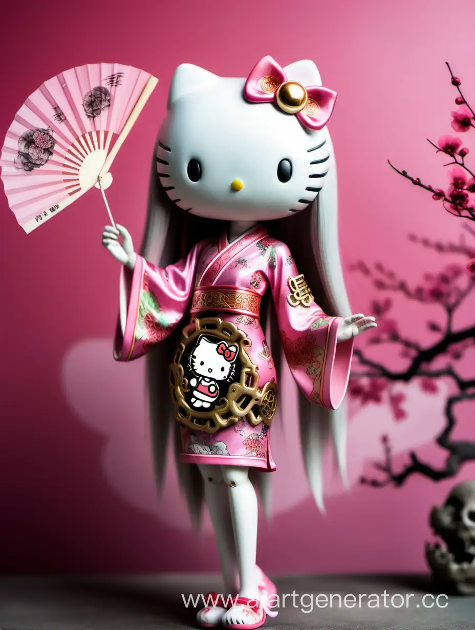Elegant-Hello-Kitty-in-Pink-Chinese-Dress-with-Ornate-Fan