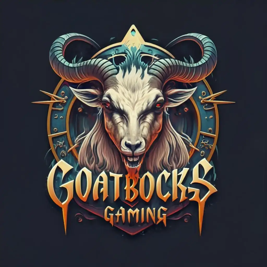 logo, evil goat hyperrealistic gothic, with the text "GoatbocksGaming", typography, be used in Entertainment industry