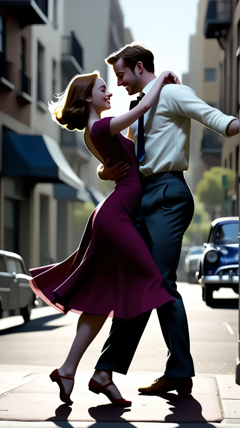 couple dancing in street, similar to la la land