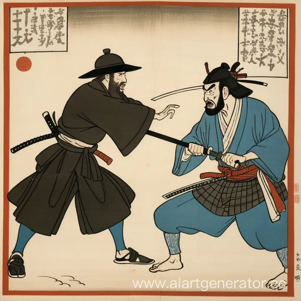 Jewish man fighting a samurai