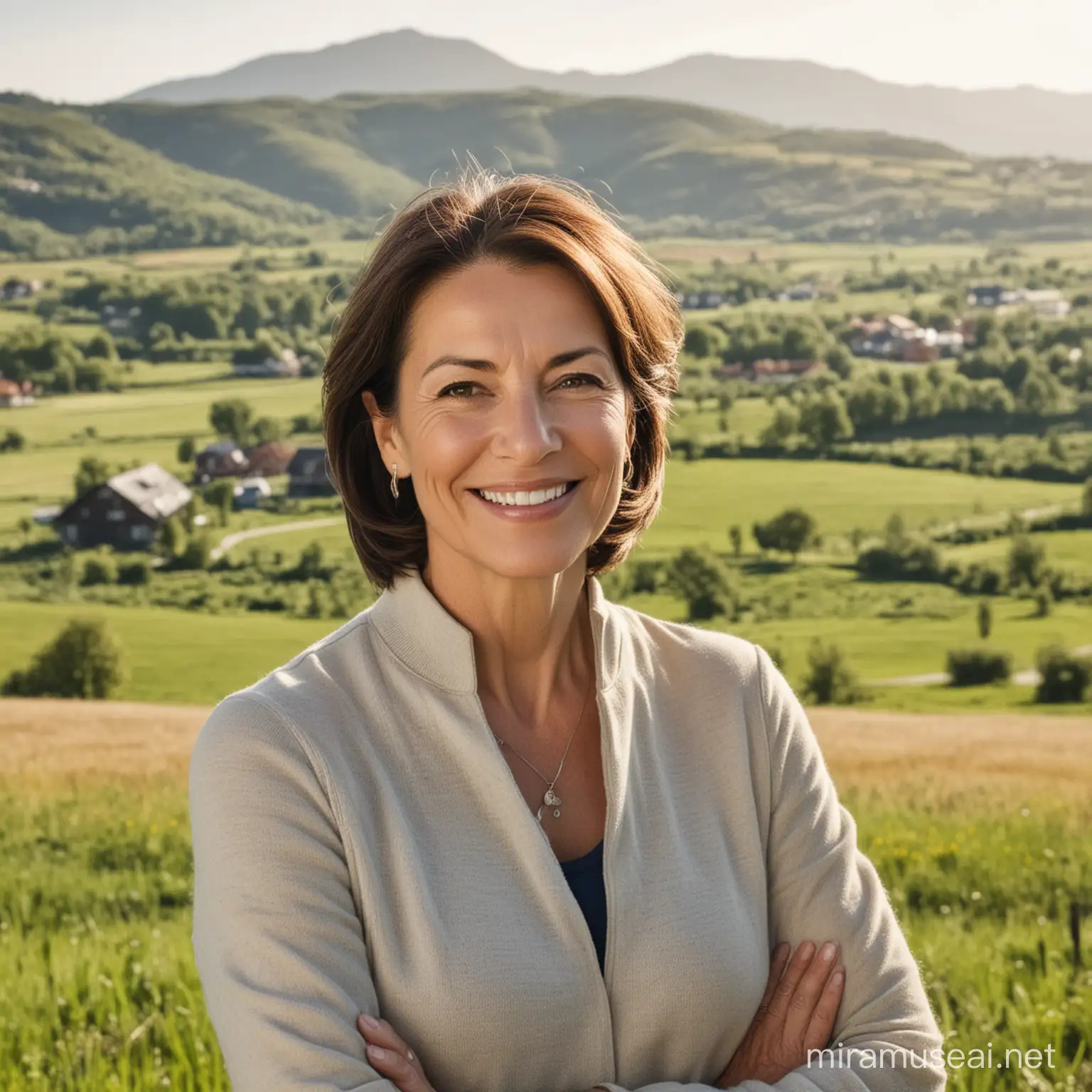 Serene Caucasian Real Estate Agent in Sunny Countryside