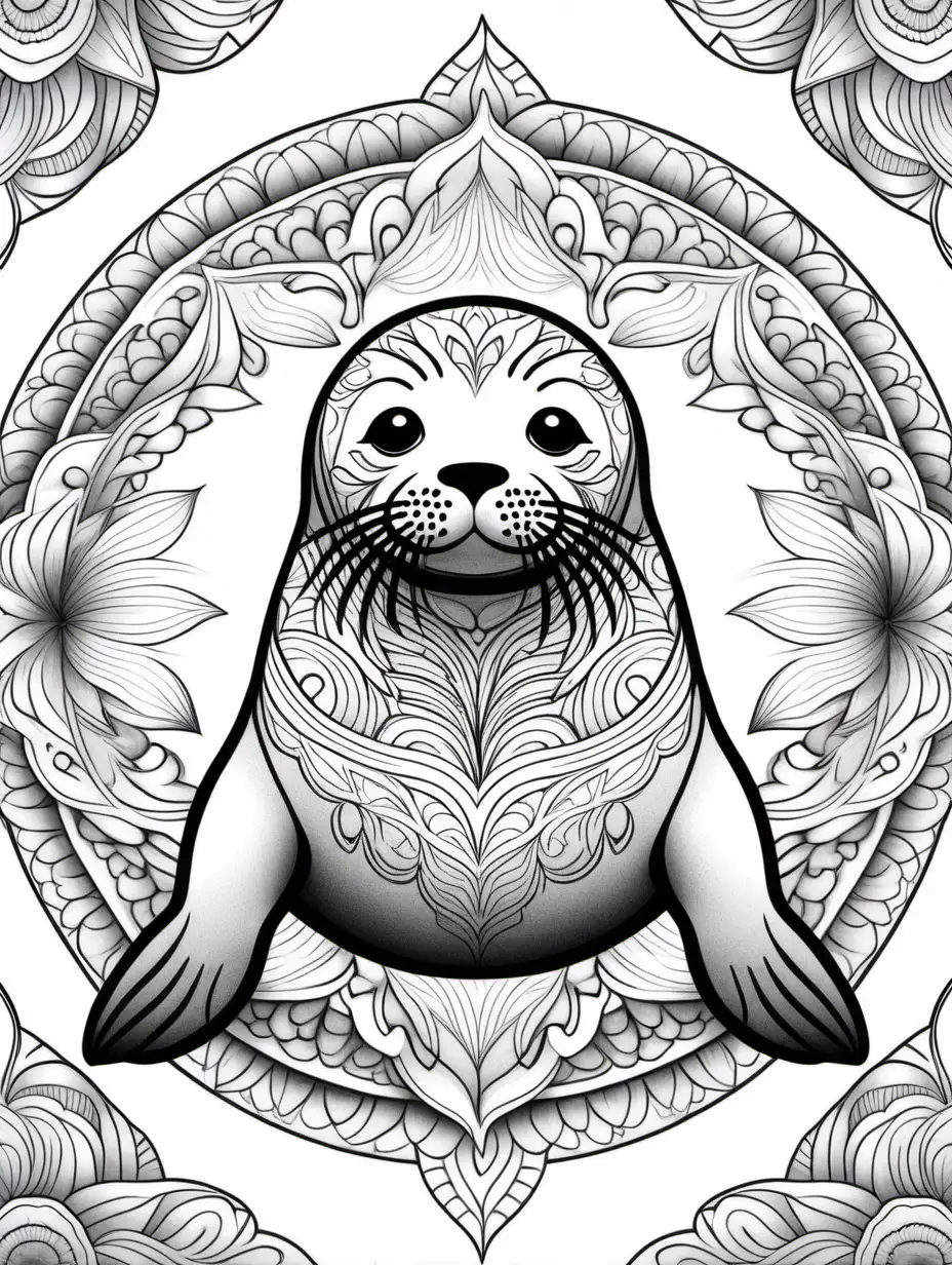 Detailed Mandala Coloring Page with Seal Theme