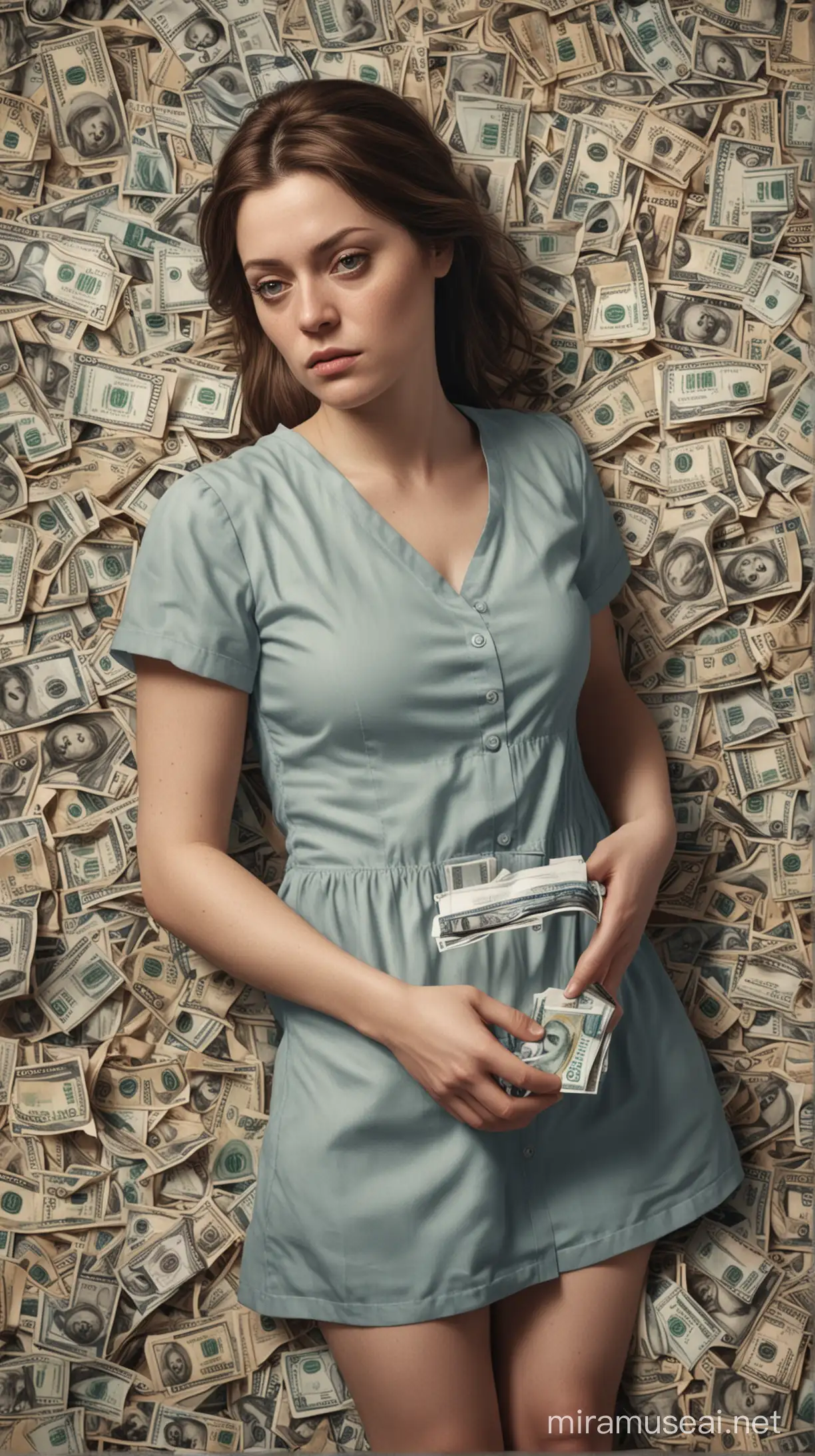 Imagery conveying the economic struggles of Clara's family, symbolizing their inability to afford medical fees.hyperrealistic