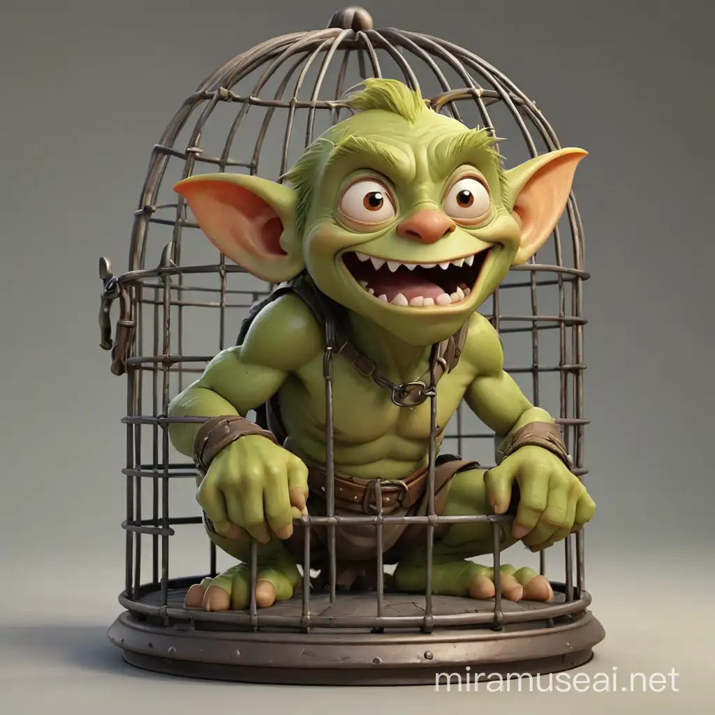 gobelin dans une cage, style cartoon 3d, sans fond