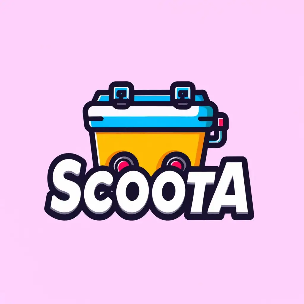 a logo design,with the text "Scoota", main symbol:cartoon of a cooler box,complex,clear background