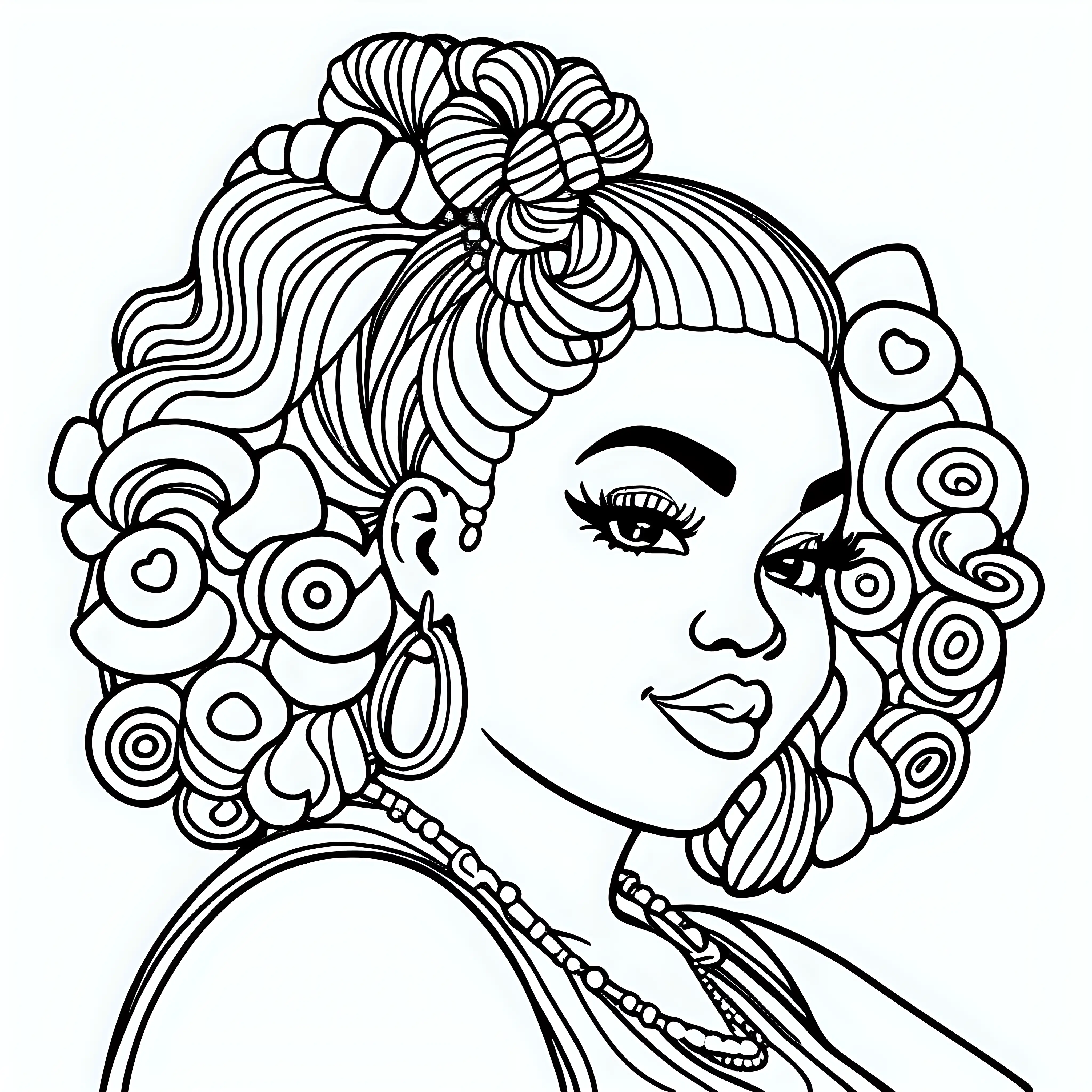 Curvy Plus Size Black Woman with Candy Hair Accessories in Lisa Frank Style