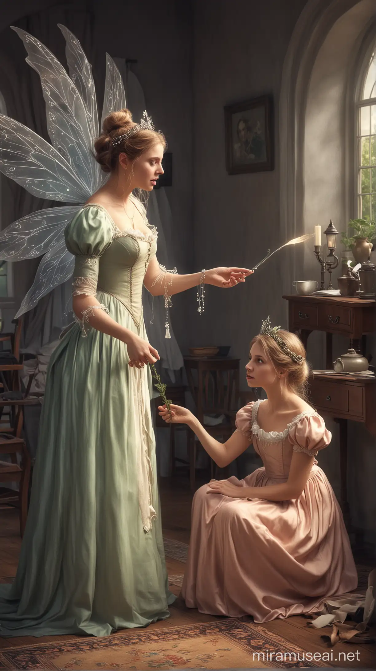 Fairy Mother Assisting a Perplexed Maid Digital Fantasy Art