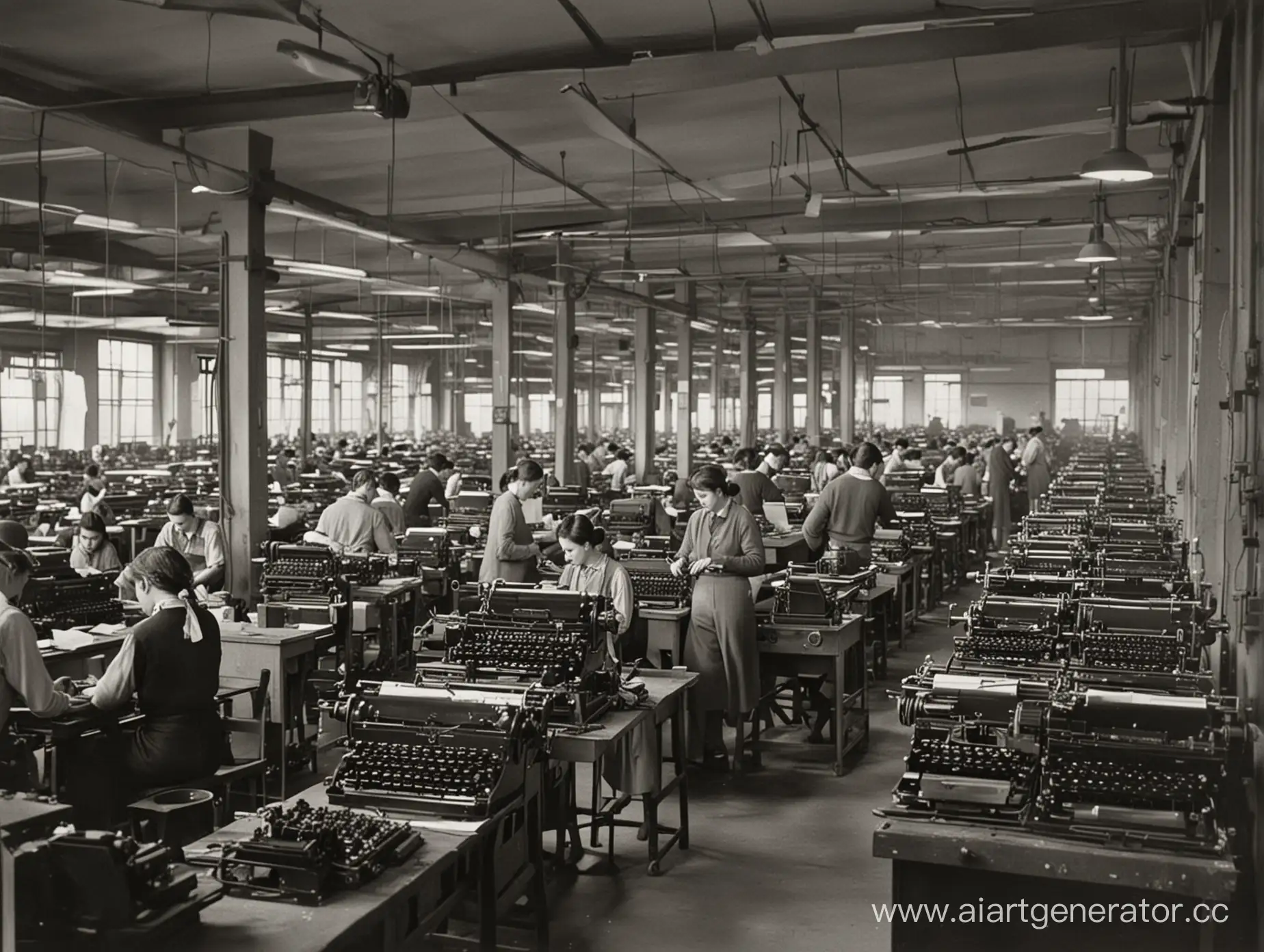 Industrial-Era-Workers-Gather-at-Abandoned-Typewriter-Factory