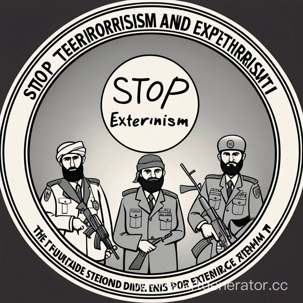 мультяшный стиль. Надпись "стоп терроризм и экстремизм" обведённая в круг.