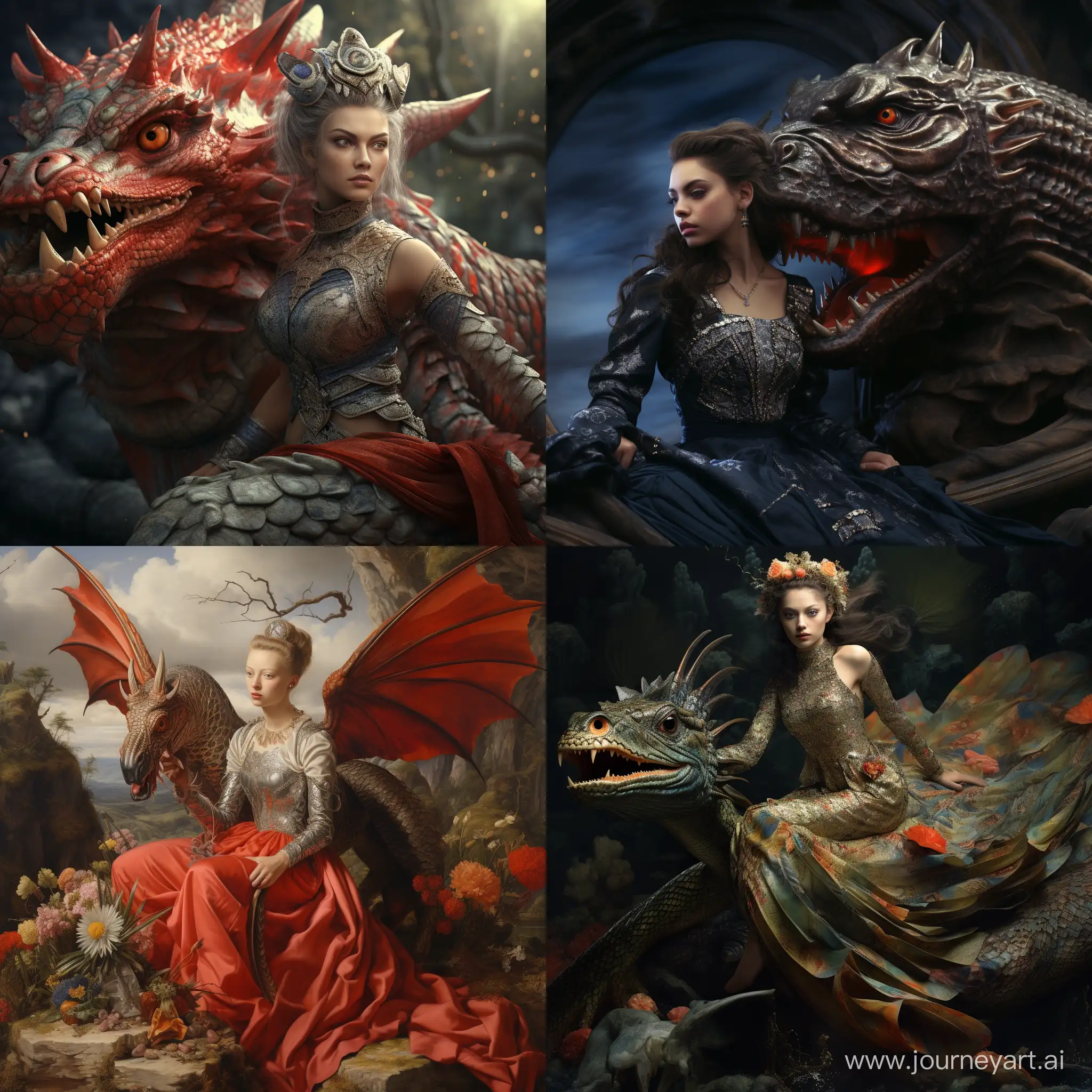 A woman riding a dragon