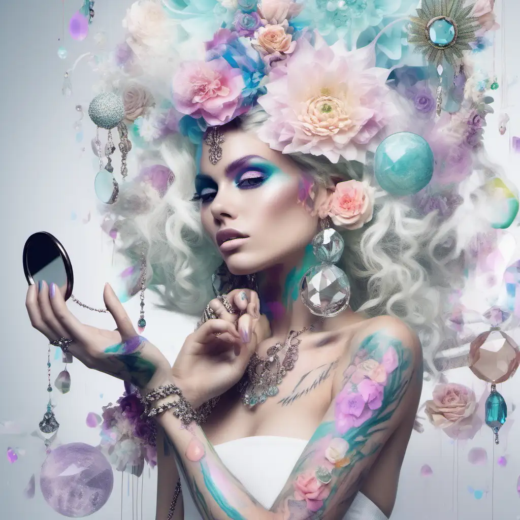 Exotic Model with Pastel Flower Hair and Crystal Ball Jewelry