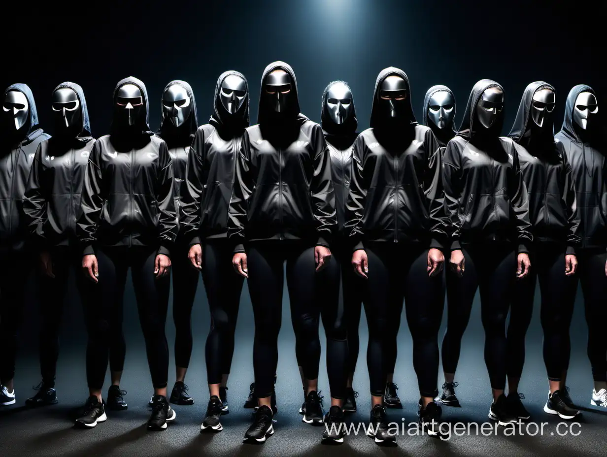 Nine-Characters-in-Mirrored-Masks-in-Dark-Sportswear
