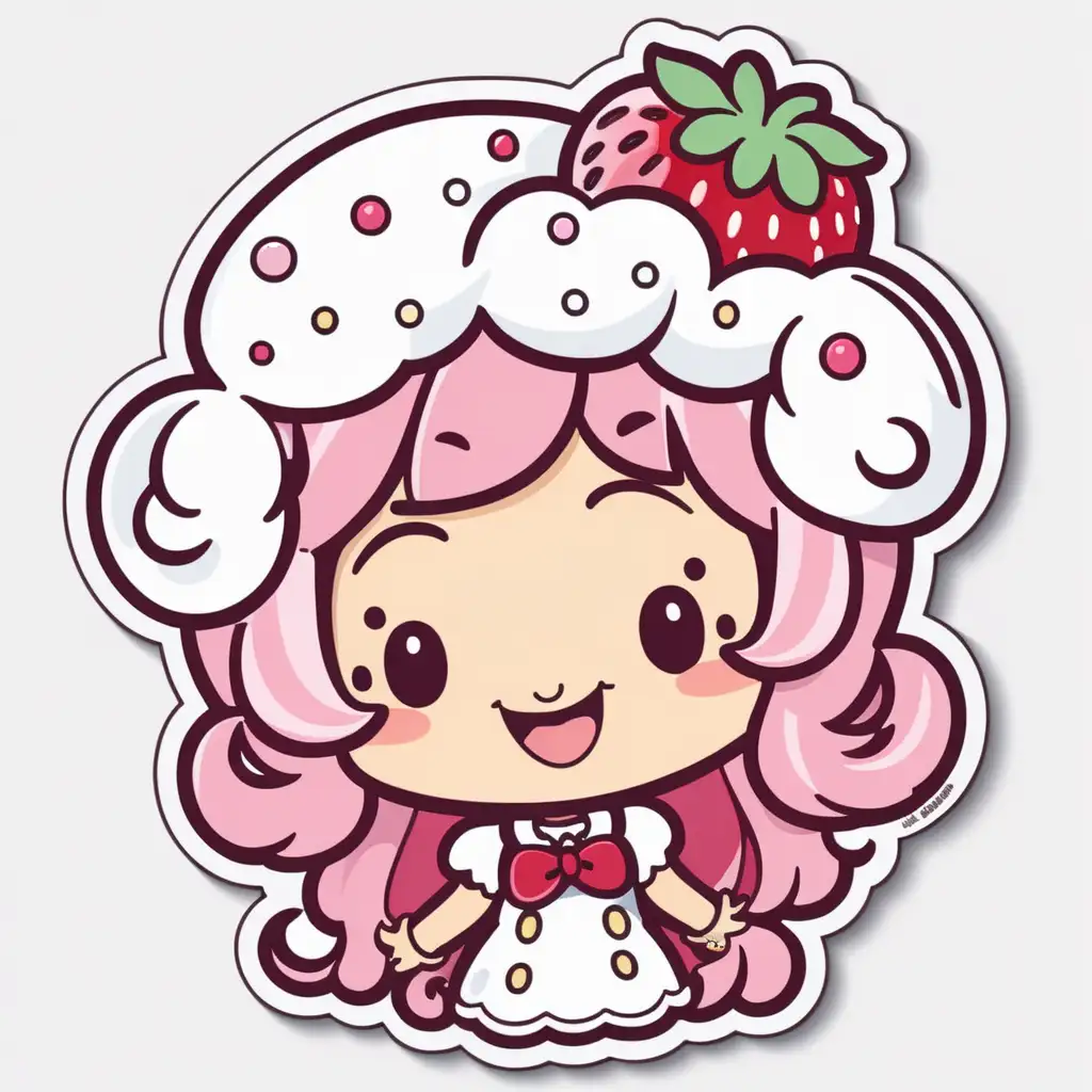 Kawaii Strawberry Shortcake Sticker with Whipped Cream Hair Cute Food Illustration