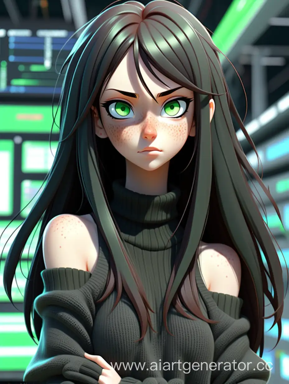 Cyberpunk-Anime-Girl-with-Long-Black-Hair-and-Green-Eyes-in-OpenShoulder-Sweater