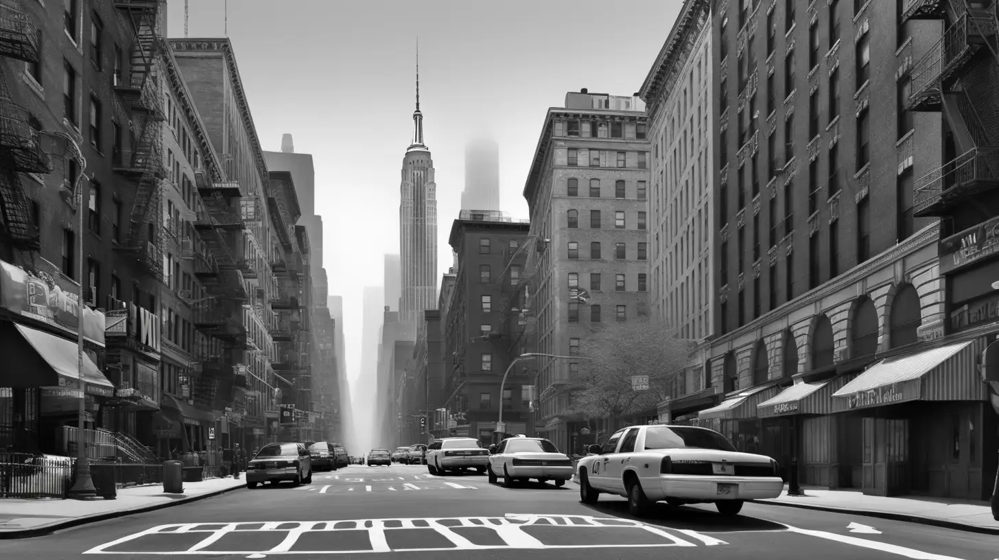generate a new york city street background with high buildings silhouates 



