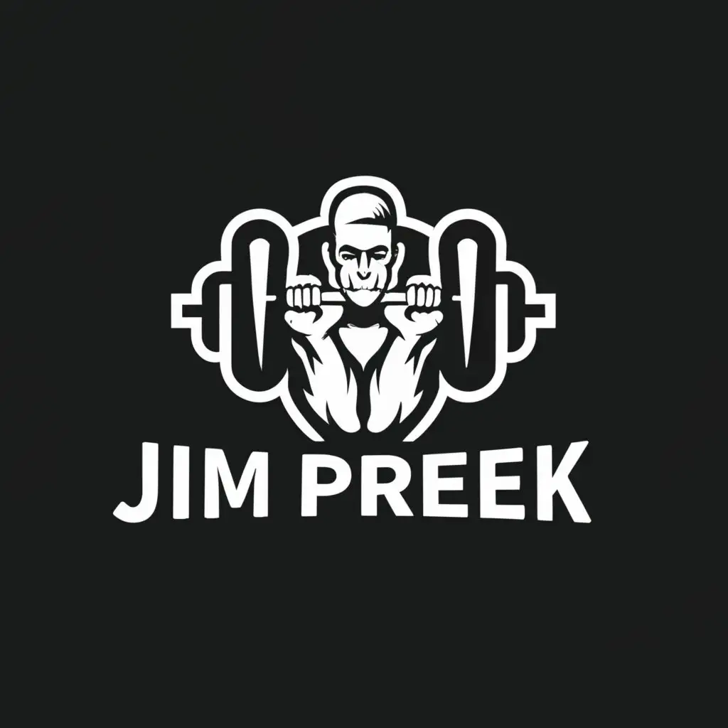 a logo design,with the text "Jim Preek", main symbol:dumbell, gym,Moderate,be used in Sports Fitness industry,clear background