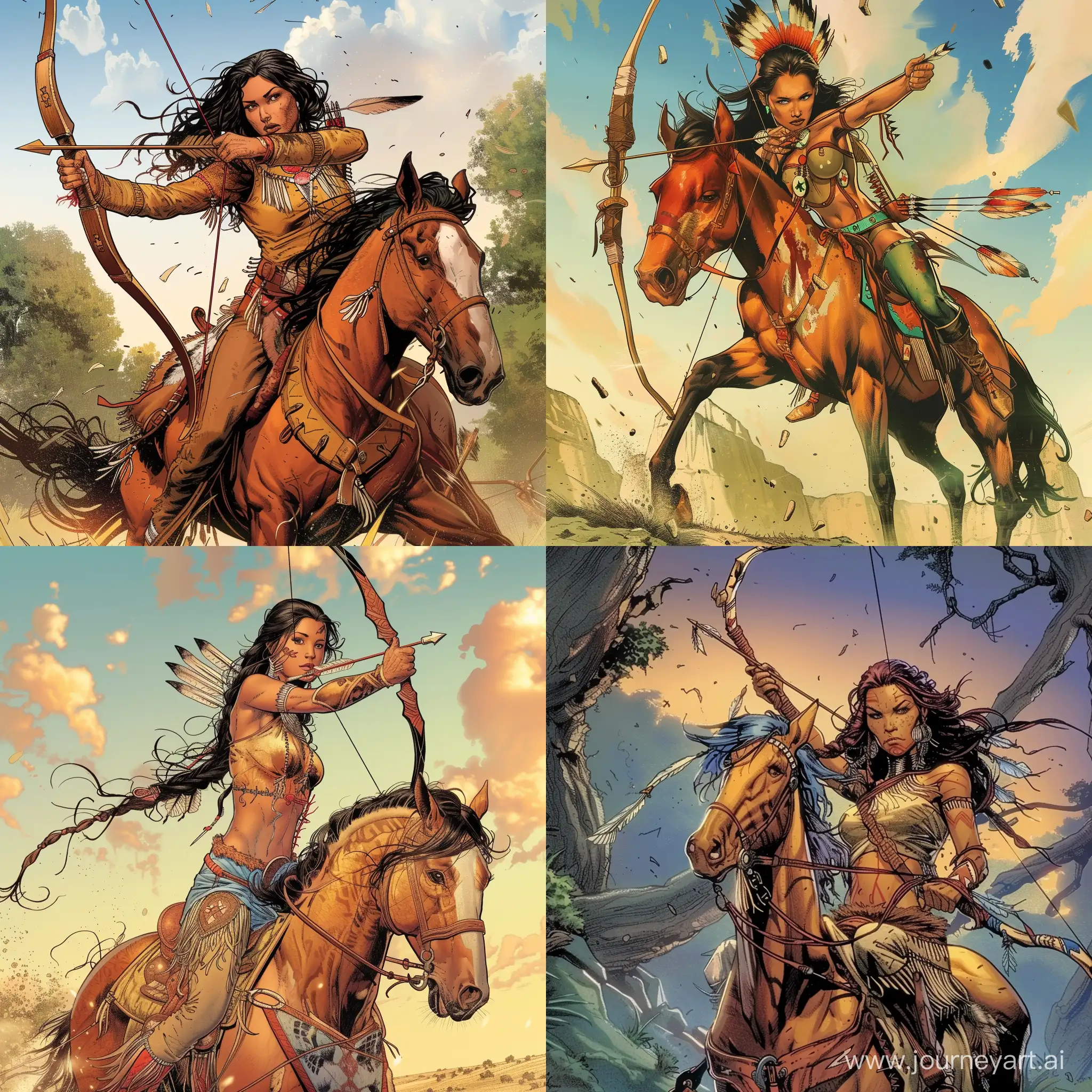 Native-American-Woman-Riding-Horse-with-Bow-and-Arrow