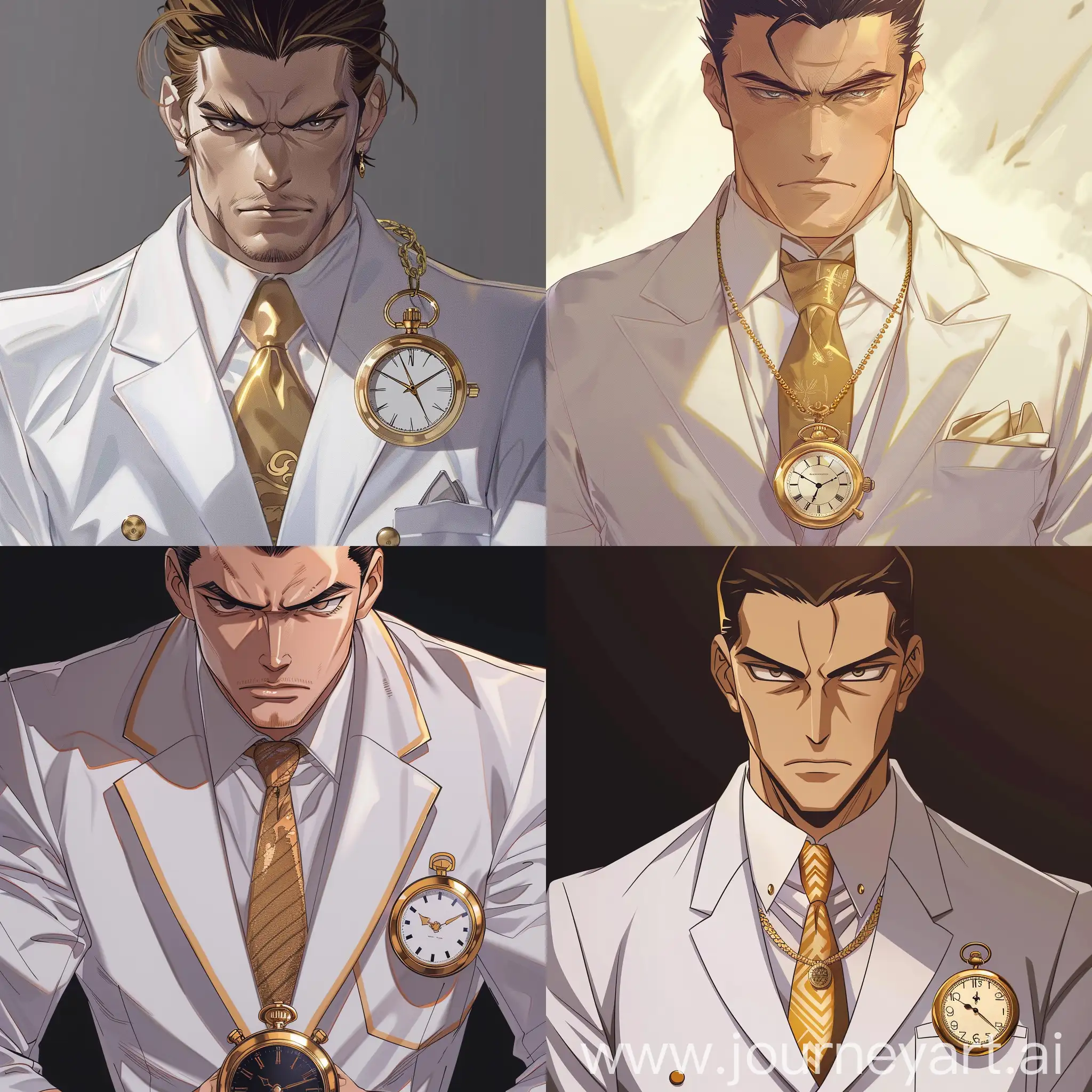 Anime-Style-Serious-Gentleman-with-Cold-Expression-in-White-Suit-and-Golden-Accessories