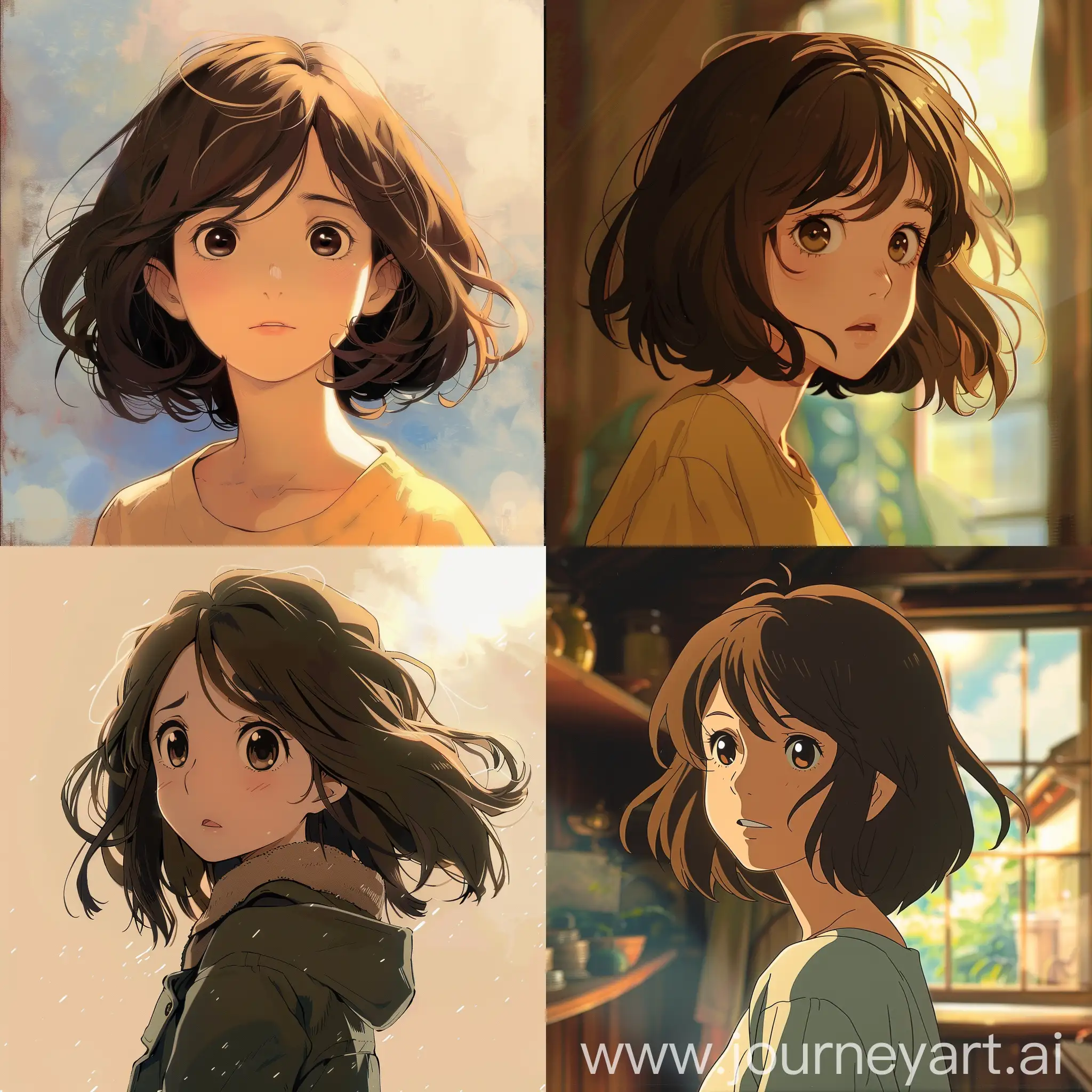 Anime brown hair, teenager girl, ghibli studio, pfp