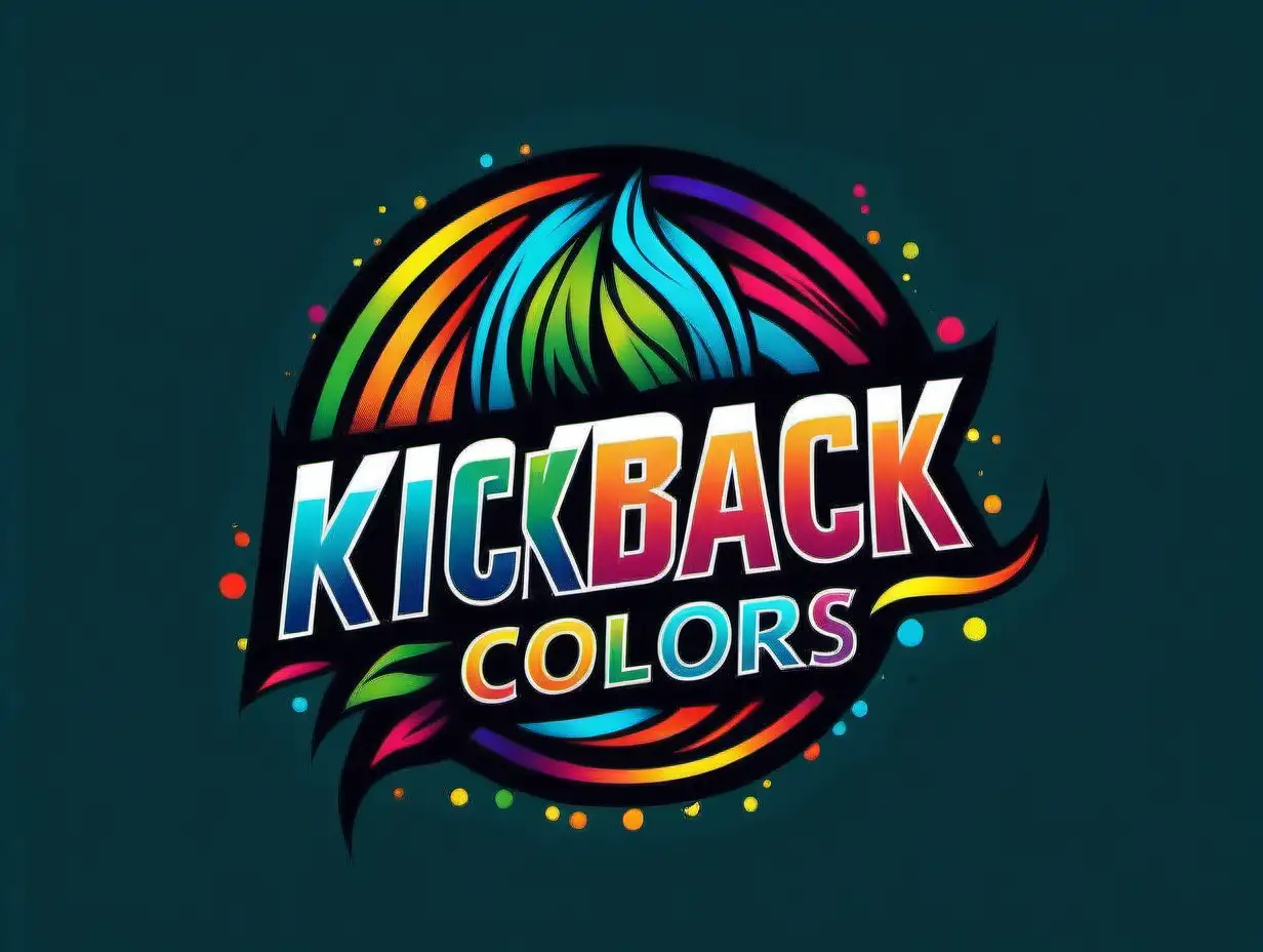 /imagine a logo for a custom t shirt design company named "kickback colors", use vibrant colors, make it relaxing