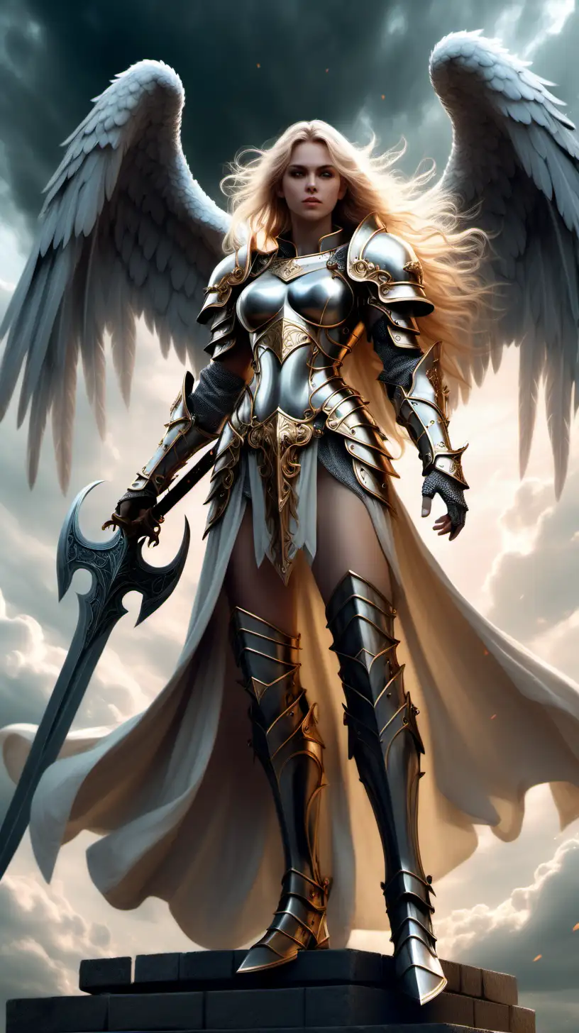 Dark Fantasy Paladin Female with Angel Wings and Magic Greatsword