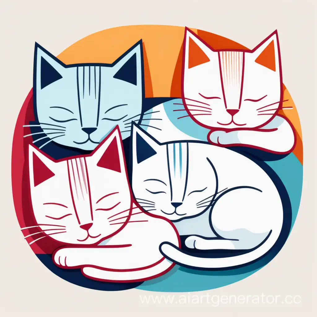Три цветных спящих кота минималищм нарисованые в стиле лучизма конструктивизма растровый рисунок
