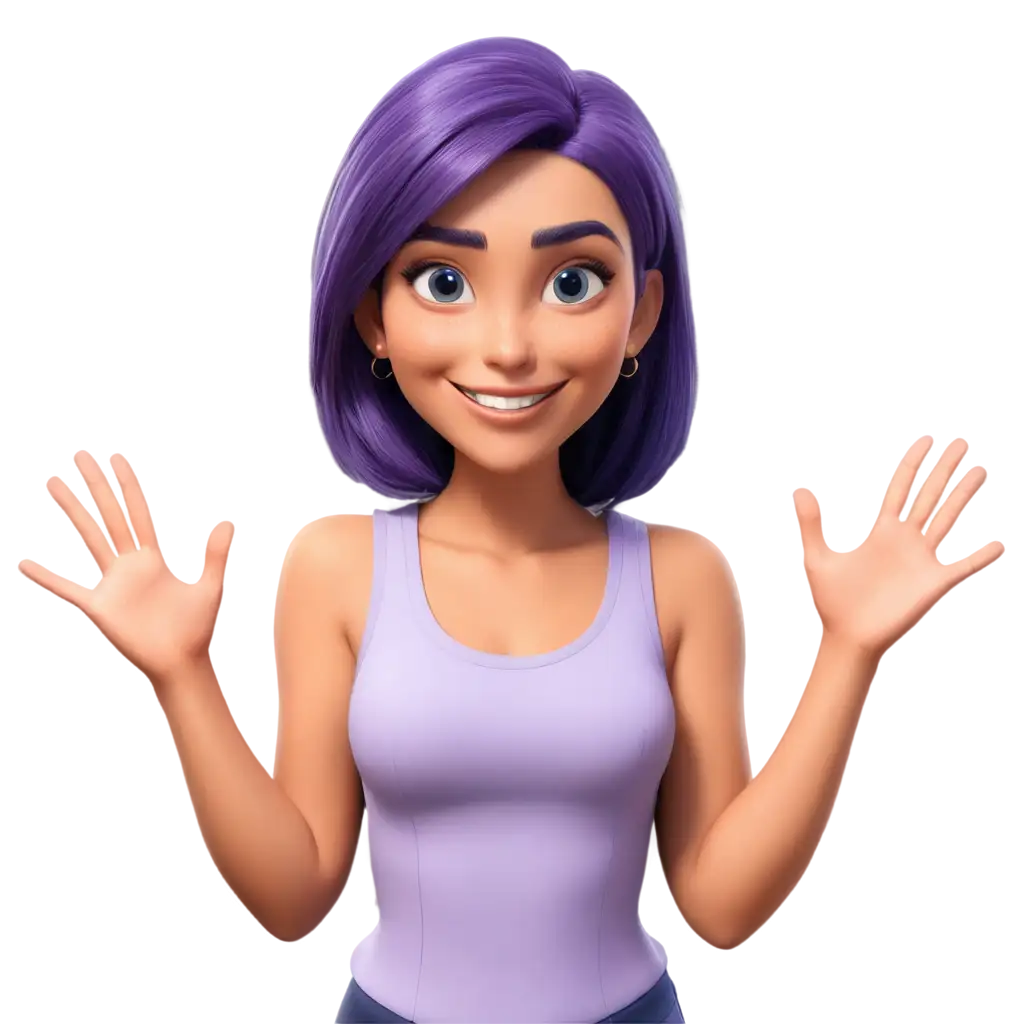 Cartoon beauty with purple hair, front view