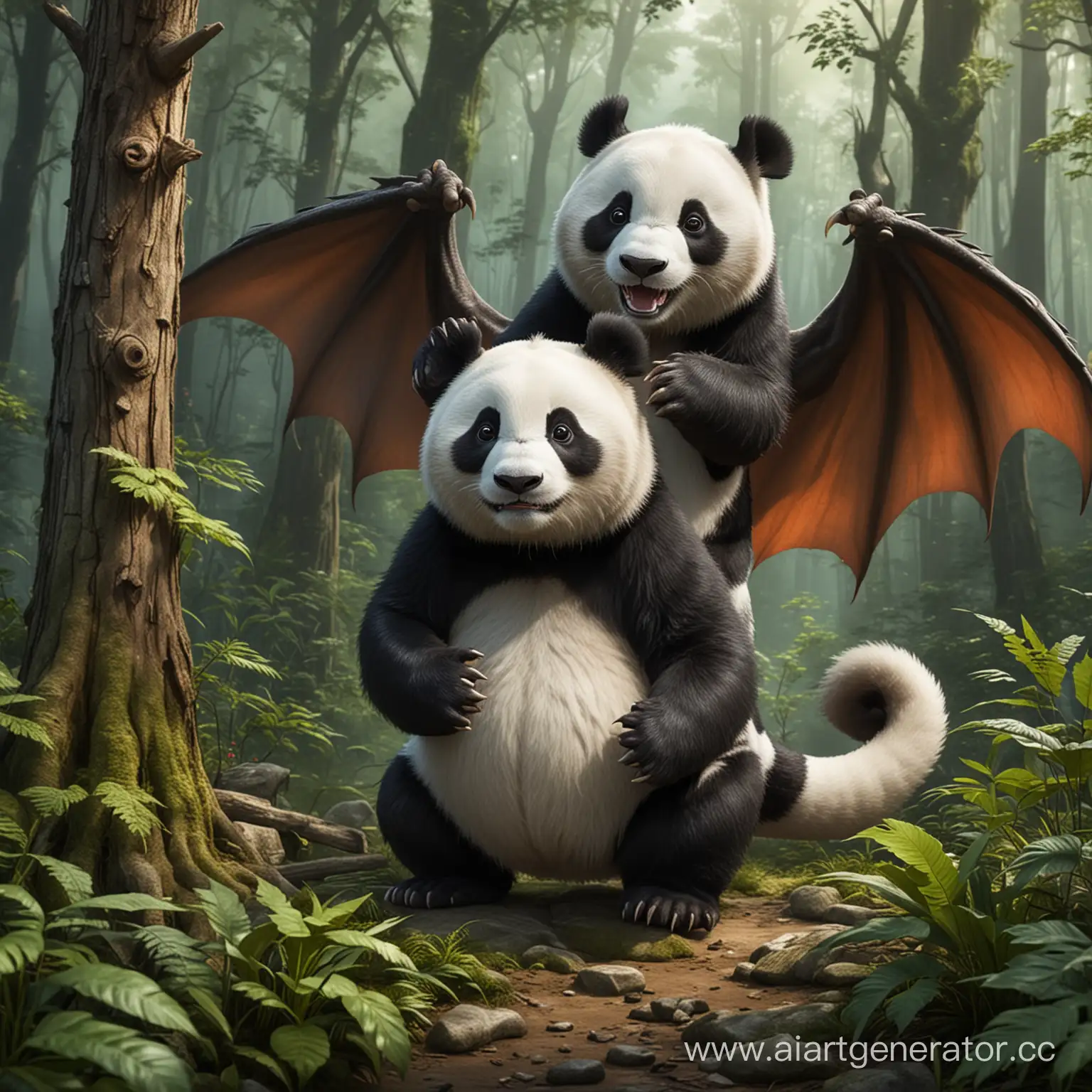 dragon and panda in forest