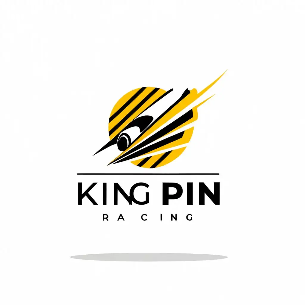 a logo design,with the text 'King Pin Racing', main symbol:F1 car logo with yellow white and black,Moderate,be used in Entertainment industry,clear background