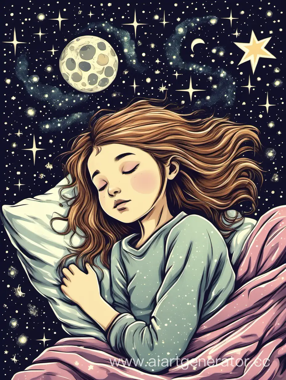 девушка спит между звезд