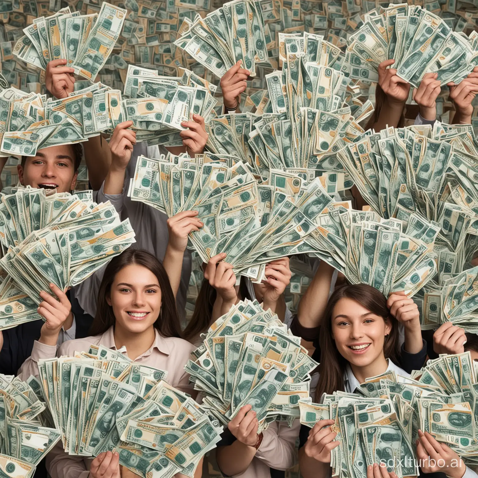 Students-Celebrating-Wealth-with-Banknotes