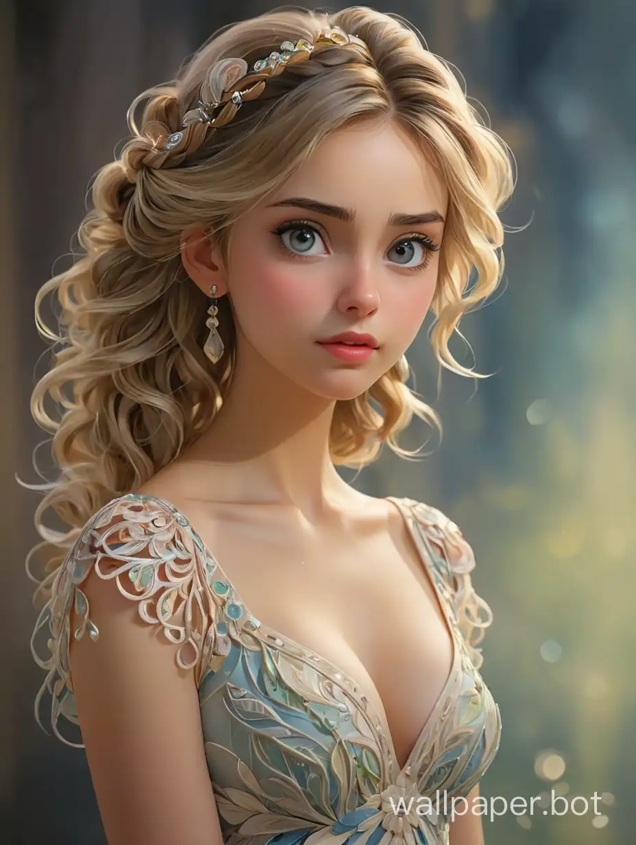 beautiful look of young girl, thin body, thin waist, (((full-height portrait))), thin face, transparent dress, sheer dress, tiny nose, detailed dress, three breasts, detailed hair, big eyes, hair up, braided hair, ultra focus, face illumined, face detailed, 8k resolution, watercolor, Konstantin Razumov and Volegov and Boris Vallejo style, portrait by Willem Haenraets, wet-on-wet and splash techniques, ((style: quilling paper))