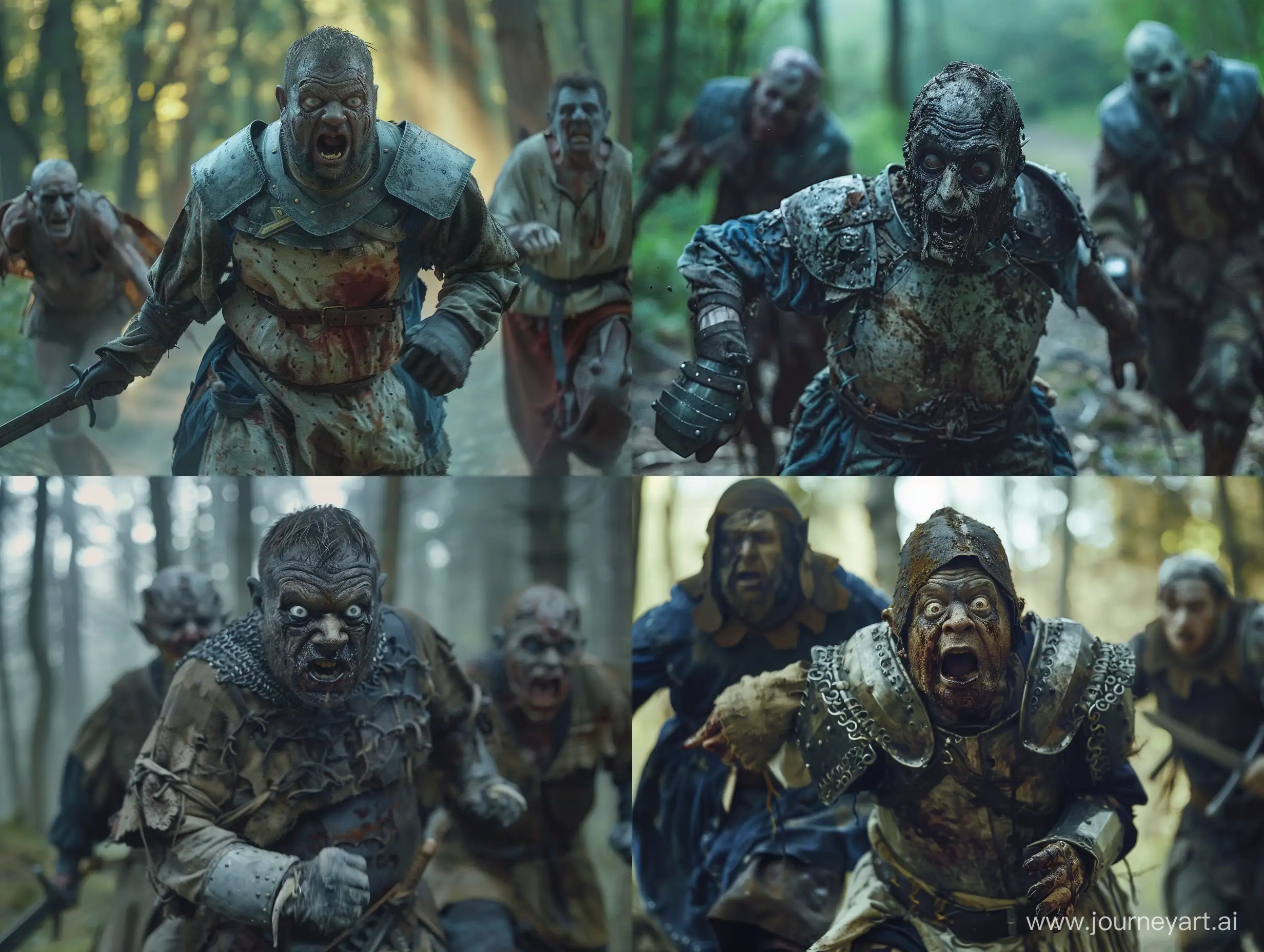 Scared-Medieval-Warrior-Fleeing-Ghouls-in-Cinematic-Forest-Scene