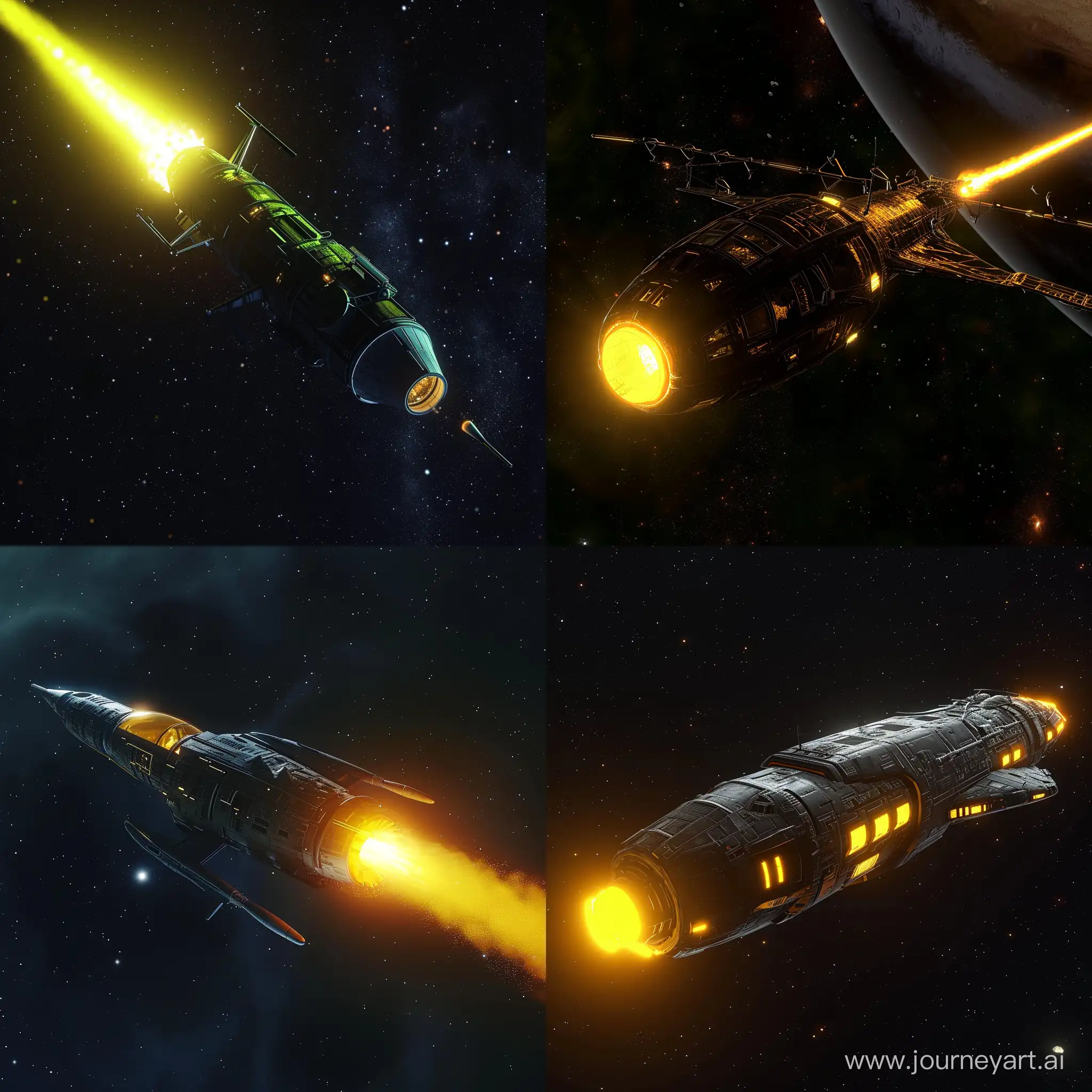 Probe spaceship glowing yellow in space